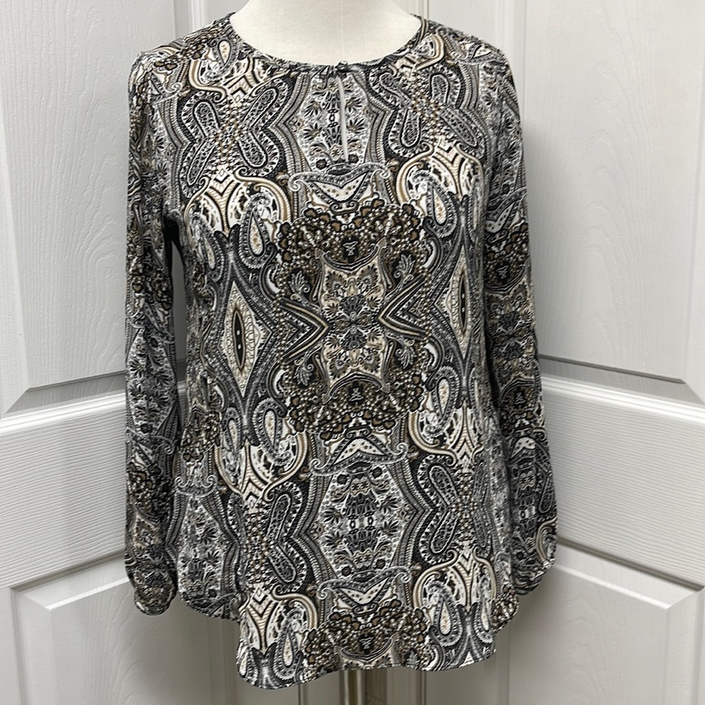 Charter Club Black Brown Paisley Blouse Small